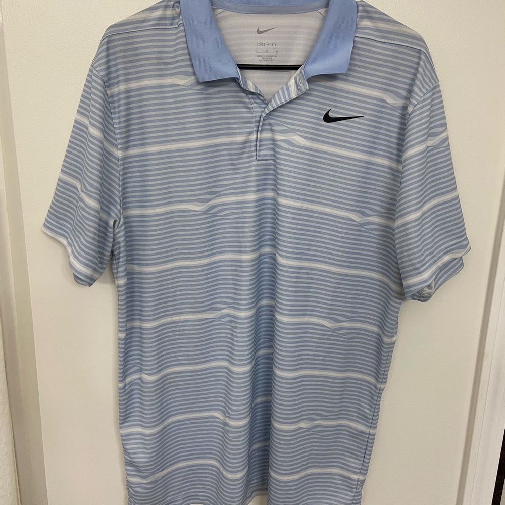 Nike Dri-Fit Men’s Light Blue and White Striped Polo